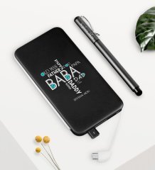 Kişiye Özel Baba Siyah 5000 mAh Hızlı Şarj Powerbank Kalem Seti