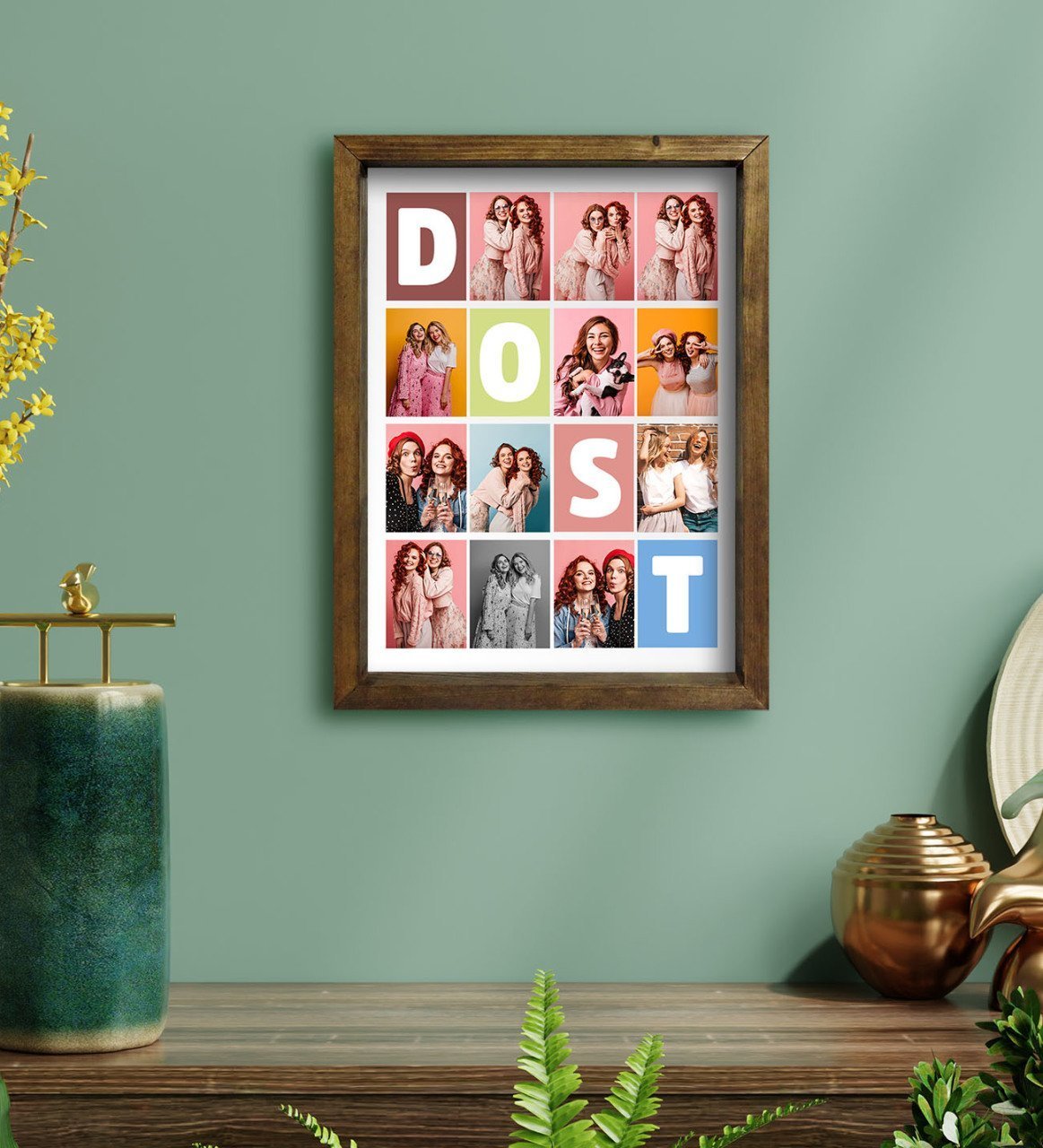 Kişiye Özel Dost Temalı Doğal Masif Ahşap Çerçeveli Tablo 30x40cm-1