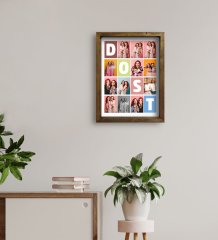 Kişiye Özel Dost Temalı Doğal Masif Ahşap Çerçeveli Tablo 30x40cm-1