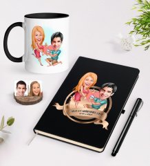 Kişiye Özel Yılın En Mükemmel Çifti Karikatürlü Siyah Defter Kalem ve Kupa Seti-19