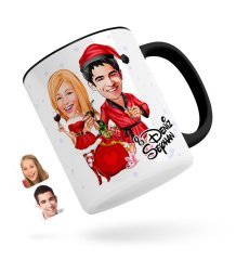 Kişiye Özel Yeni Yıl Sevgililer Karikatürlü Siyah Kupa Bardak-5