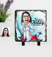 Kişiye Özel Bayan Doktor Karikatürlü Dekoratif Doğal Taş - 1