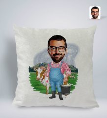 Kişiye Özel Çiftçi Karikatürlü Kare Araç Koltuk Yastığı-1