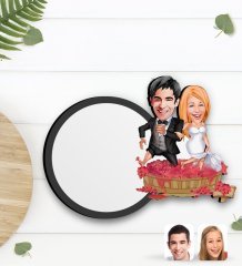 Kişiye Özel Evleniyoruz Karikatürlü Ahşap Bardak Altlığı-10
