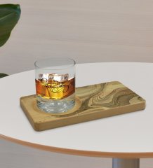 Kişiye Özel Mermer Tasarımlı Doğal Ahşap Tabaklı Viski Bardağı Sunum Seti Model 5