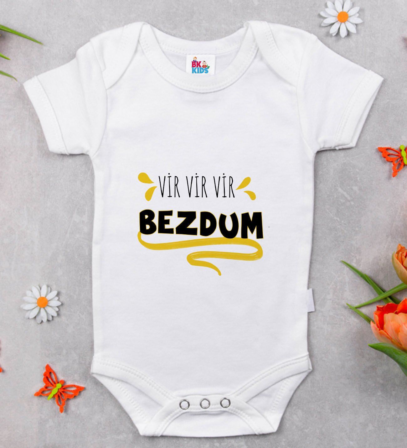 BK Kids Bezdum Tasarımlı Beyaz Bebek Body Zıbın-5