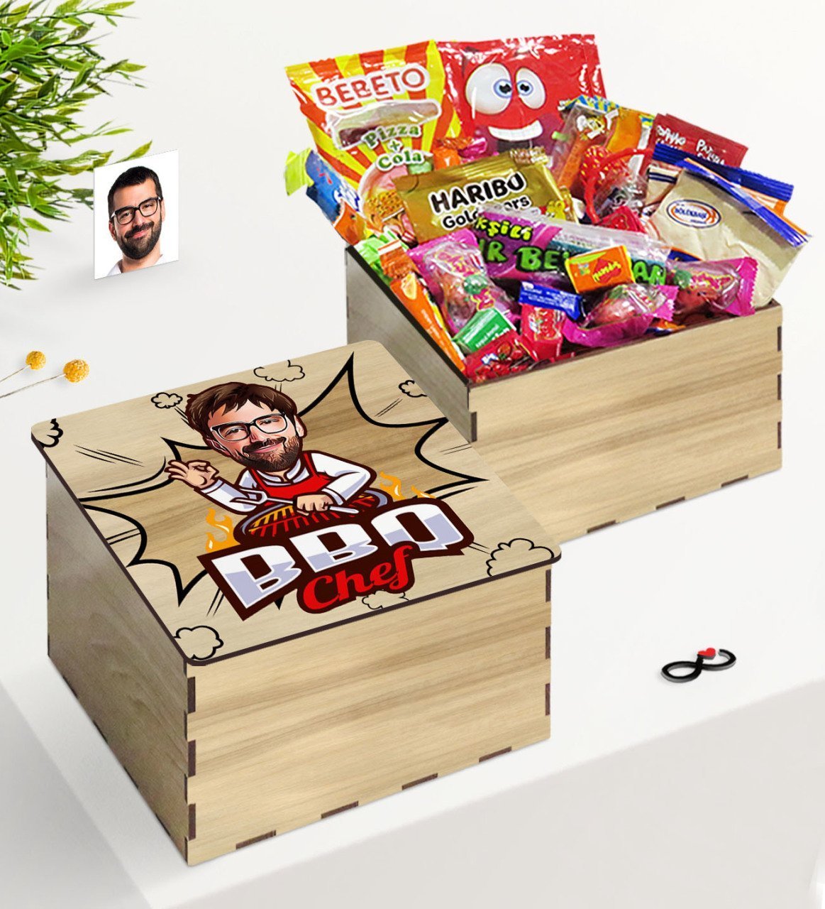 Kişiye Özel Ahşap Kutuda Bay Barbekü Chef Karikatürlü Nostaljik Lezzetler Hediye Seti