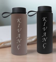 BK Gift Kişiye Özel İsimli 2’li Gri ve Siyah Cam Matara 500ml, Sevgiliye Hediye, İsimli Cam Matara, Sevgililer Günü