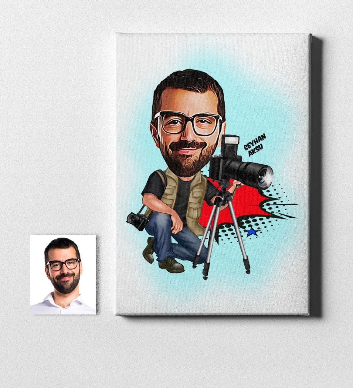 Kişiye Özel Bay Profesyonel Fotoğrafçı Karikatür Kanvas Tablo (50 x 70 cm.) 1