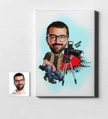 Kişiye Özel Bay Profesyonel Fotoğrafçı Karikatür Kanvas Tablo (50 x 70 cm.) 1