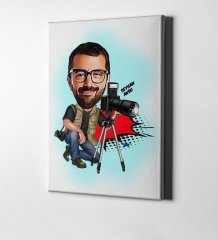 Kişiye Özel Bay Profesyonel Fotoğrafçı Karikatür Kanvas Tablo (50 x 70 cm.) 1