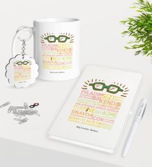 Kişiye Özel Öğretim Sözleri Kupa Anahtarlık Beyaz Defter Kalem Hediye Seti-2