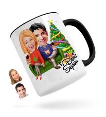 Kişiye Özel Yeni Yıl Sevgililer Karikatürlü Siyah Kupa Bardak-4