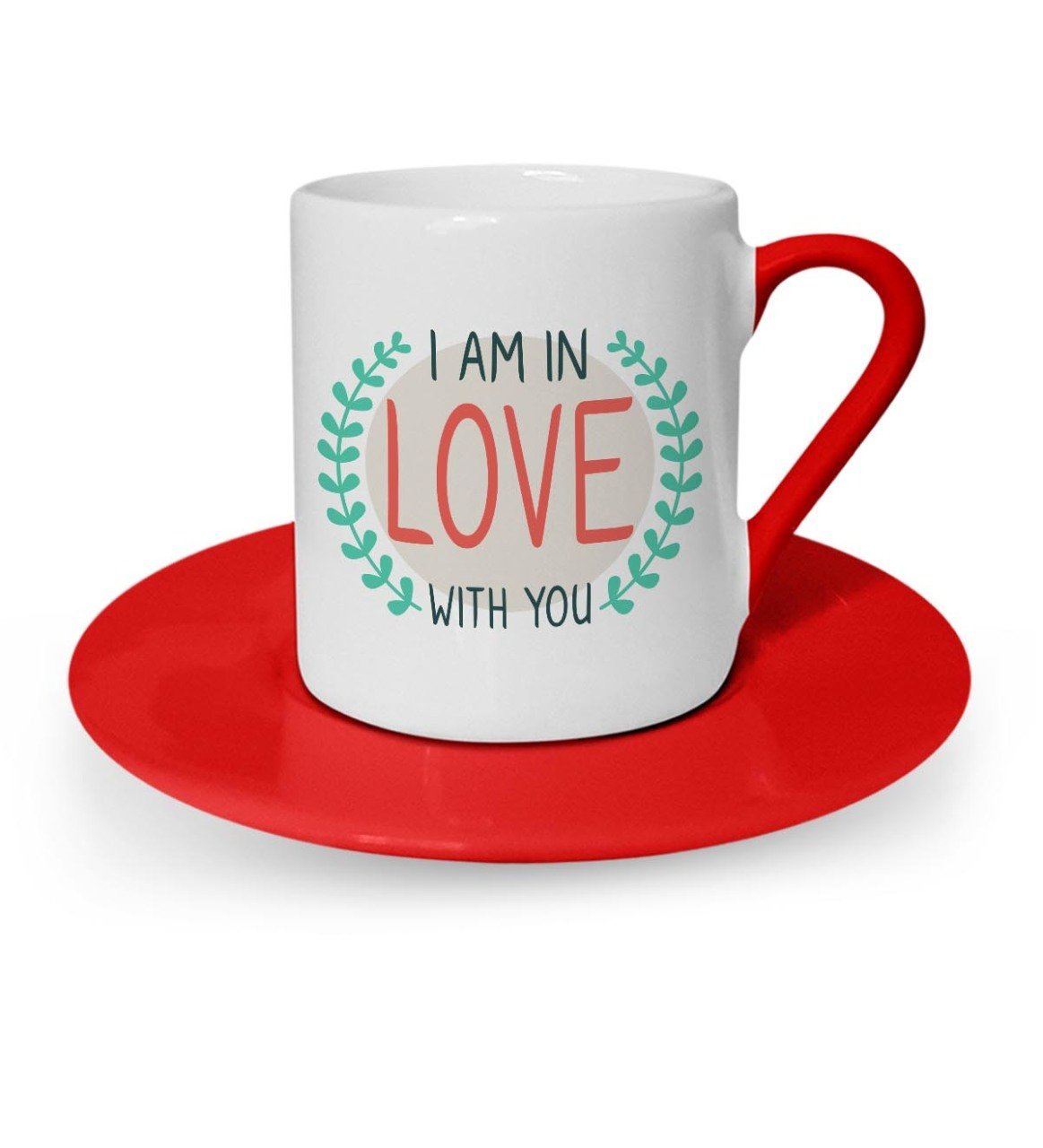 Kişiye Özel Sevgililer Günü Temalı Kırmızı Türk Kahvesi Fincanı - 62