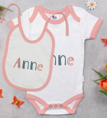BK Kids Anne Tasarımlı Pembe Bebek Body Zıbın ve Mama Önlüğü Hediye Seti-1