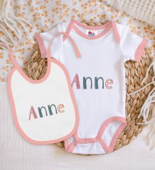 BK Kids Anne Tasarımlı Pembe Bebek Body Zıbın ve Mama Önlüğü Hediye Seti-1