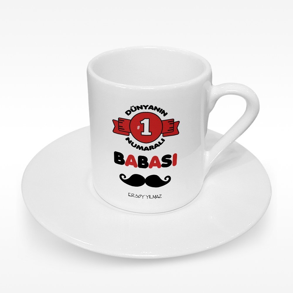 Kişiye Özel Dünyanın 1 Numaralı Babası Tasarımlı Türk Kahvesi Fincanı - 1