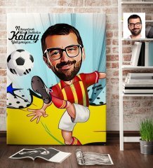 Kişiye Özel Bay Futbolcu Sarı Kırmızı Karikatür Kanvas Tablo (70 x 100 cm.) 1