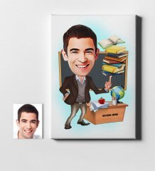 Kişiye Özel Bay Öğretmen Karikatür Kanvas Tablo (50 x 70 cm.) 2
