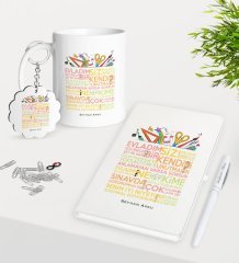 Kişiye Özel Öğretim Sözleri Kupa Anahtarlık Beyaz Defter Kalem Hediye Seti-1