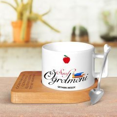 Kişiye Özel Sınıf Öğretmeni Ahşap Altlıklı Seramik Fincan - 1
