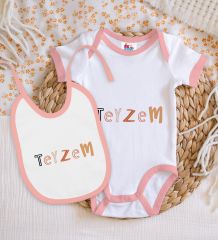 BK Kids Teyzem Tasarımlı Pembe Bebek Body Zıbın ve Mama Önlüğü Hediye Seti-1