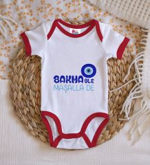 BK Kids Maşallah De Tasarımlı Kırmızı Bebek Body Zıbın-1