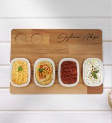 Kişiye Özel Yeşilçam Replikleri Seni Babandan İsteyeceğim Tasarımlı 2’li Rakı Bardağı ve Meze Tabaklı Doğal Masif Ahşap Servis Sunum Tepsisi Model 1