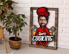 BK Gift Kişiye Özel Chef Karikatürlü 3D Ahşap Tablo, Sevgiliye Hediye, Arkadaşa Hediye, Yıl Dönümü Hediyesi, Doğum Günü Hediyesi-3