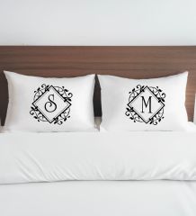 BK Gift Kişiye Özel Baş Harfli Pamuklu 2’li Yastık Kılıfı Seti-3 50x70cm , Sevgiliye Hediye, Ev Hediyesi, Tasarım Ev Tekstili