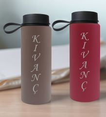 BK Gift Kişiye Özel İsimli 2’li Gri ve Fuşya Cam Matara 500ml, Sevgiliye Hediye, İsimli Cam Matara, Sevgililer Günü