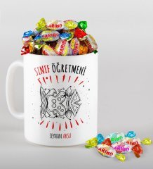 Kişiye Özel Sınıf Öğretmeni Kupa ve Haribo Şeker Hediye Seti-11
