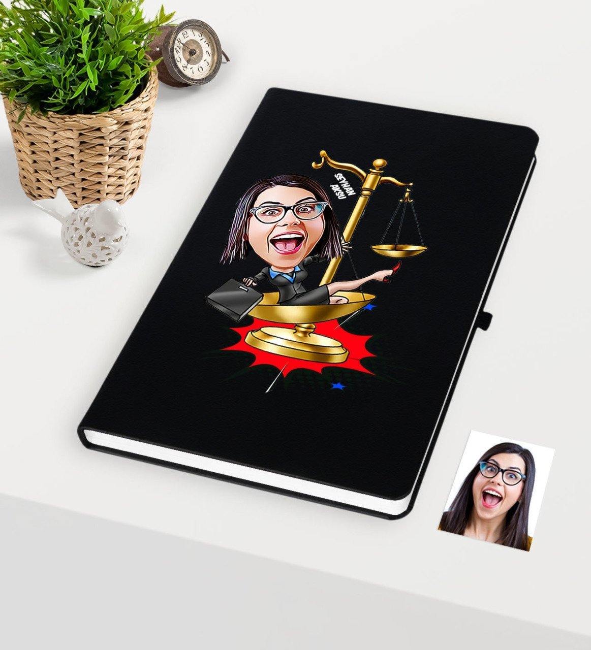 Kişiye Özel Bayan Avukat Karikatürlü Siyah Defter - 4