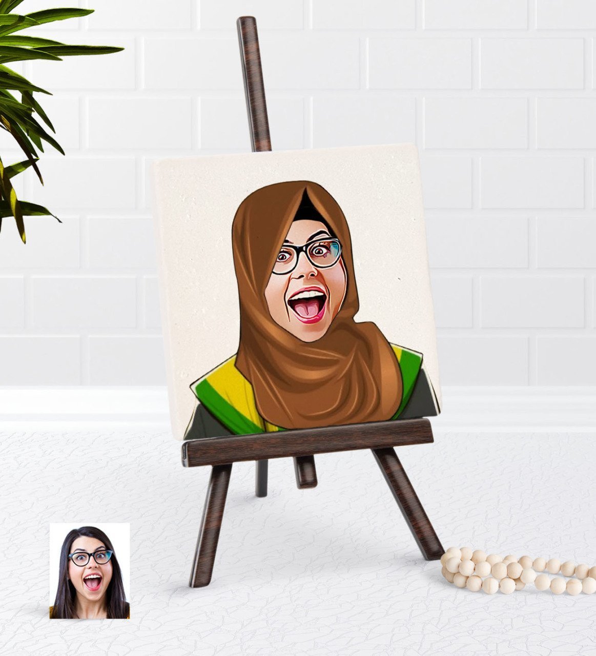 Kişiye Özel Tesettürlü Bayan Öğretmen Karikatürlü Şovaleli Doğal Taş-3