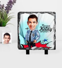 Kişiye Özel Bay Polis Karikatürlü Dekoratif Doğal Taş - 1