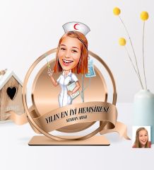 Kişiye Özel Yılın En İyi Hemşiresi Karikatürlü 3D Ahşap Biblo Plaket - 2