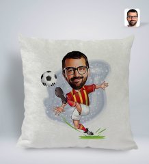 Kişiye Özel Sarı Kırmızı Futbolcu Karikatürlü Kare Araç Koltuk Yastığı-1