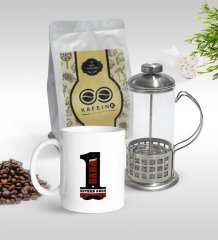 Kişiye Özel 1 Sınıf Baba Tasarımlı Kupa & French Press & 250gr Filtre Kahve Hediye Seti-1