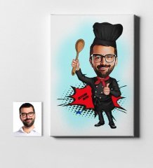Kişiye Özel Bay Master Chef Karikatür Kanvas Tablo (50 x 70 cm.) 1