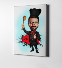 Kişiye Özel Bay Master Chef Karikatür Kanvas Tablo (50 x 70 cm.) 1