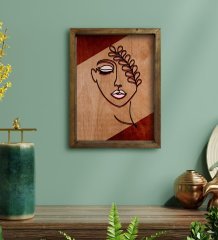 BK Home Minimalist Woman Tasarımlı Doğal Masif Ahşap Çerçeveli Tablo 45x65cm-2