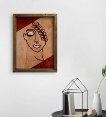 BK Home Minimalist Woman Tasarımlı Doğal Masif Ahşap Çerçeveli Tablo 45x65cm-2