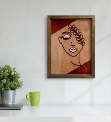 BK Home Minimalist Woman Tasarımlı Doğal Masif Ahşap Çerçeveli Tablo 45x65cm-2