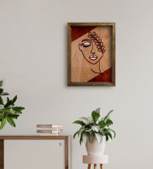 BK Home Minimalist Woman Tasarımlı Doğal Masif Ahşap Çerçeveli Tablo 45x65cm-2