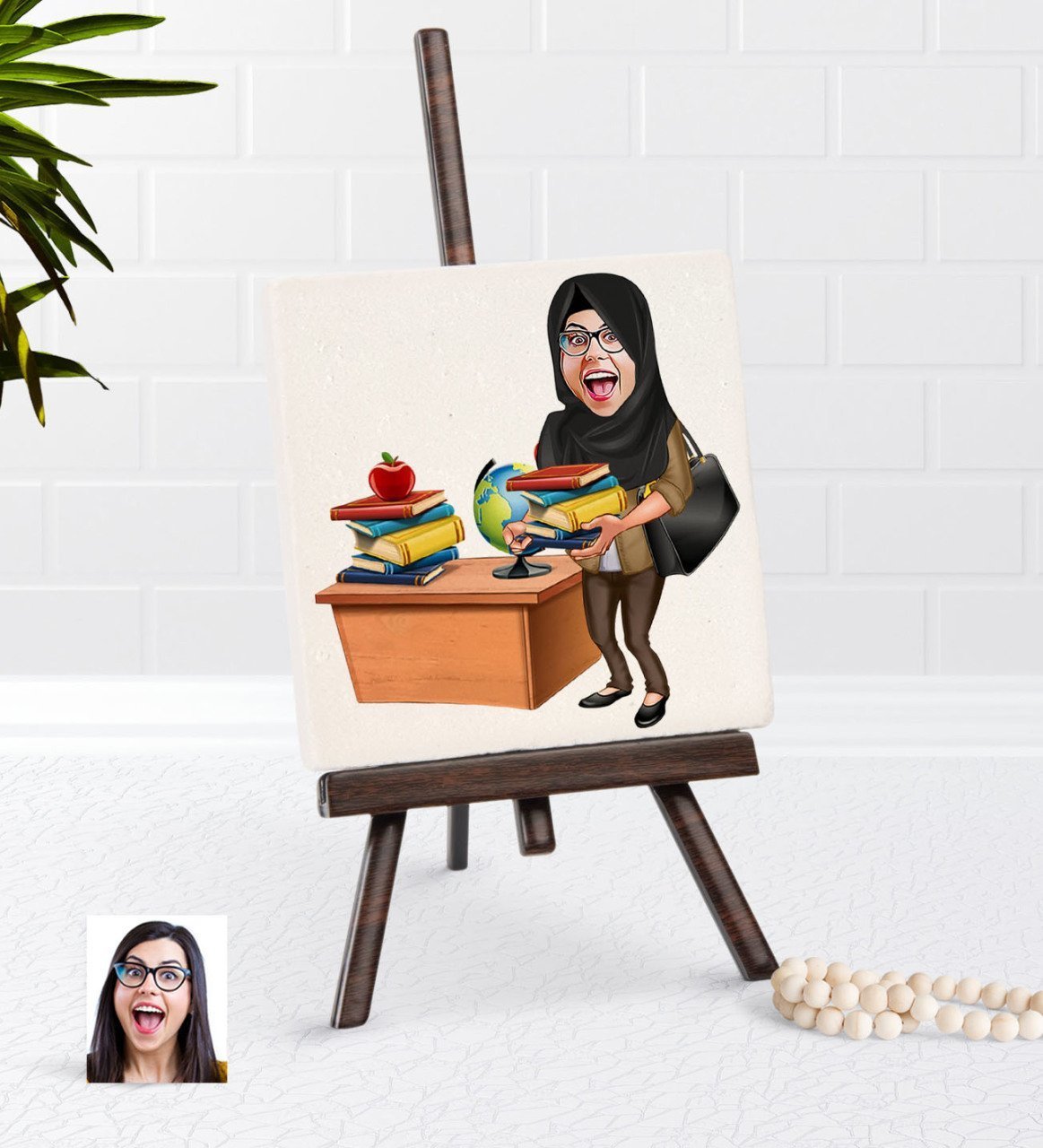 Kişiye Özel Bayan Öğretmen Karikatürlü Şovaleli Doğal Taş-8