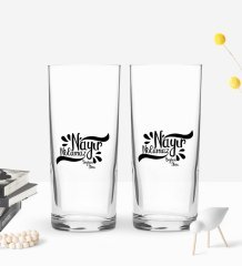 Kişiye Özel Yeşilçam Replikleri Nayır Nolamaz Tasarımlı 2’li Rakı Bardağı ve Meze Tabaklı Doğal Masif Ahşap Servis Sunum Tepsisi Model 1