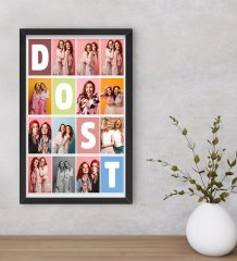 Kişiye Özel Dost Temalı Dekoratif Ahşap Siyah Çerçeveli Tablo-1