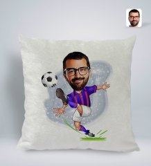 Kişiye Özel Bordo Mavi Futbolcu Karikatürlü Kare Araç Koltuk Yastığı-1