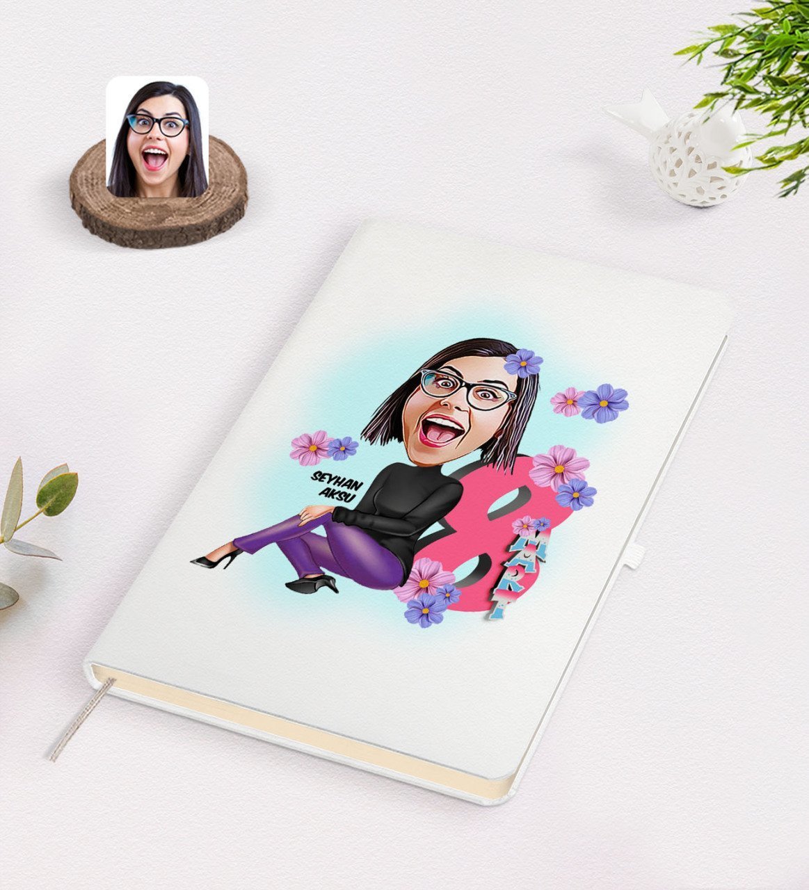 Kişiye Özel Kadınlar Günü Karikatürlü Beyaz Defter-2