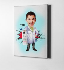 Kişiye Özel Bay Göz Doktoru Karikatür Kanvas Tablo (50 x 70 cm.) 1